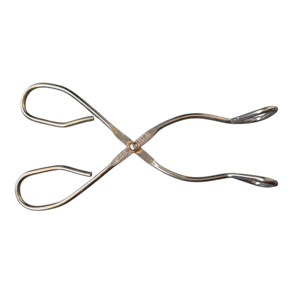 Vintage EKCO Stainless Steel 8" Kitchen Tongs USA Mid Century Utensil